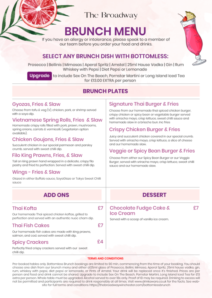 Bottomless Brunch Menu